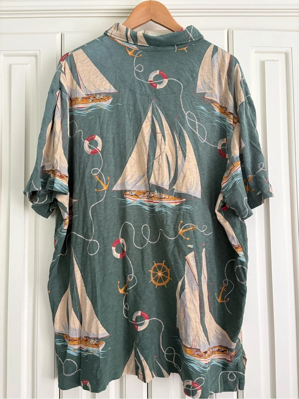 Rare Polo Ralph Lauren Vintage Nautical Sailboat Print Half Button Up Polo XXL